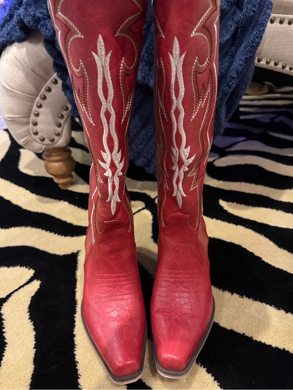 Wetkiss Red Embroidered Western Cowboy Boots